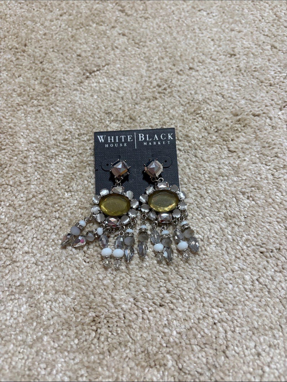 White House Black Market Gold-Tone Olive Crystal Drop Earrings